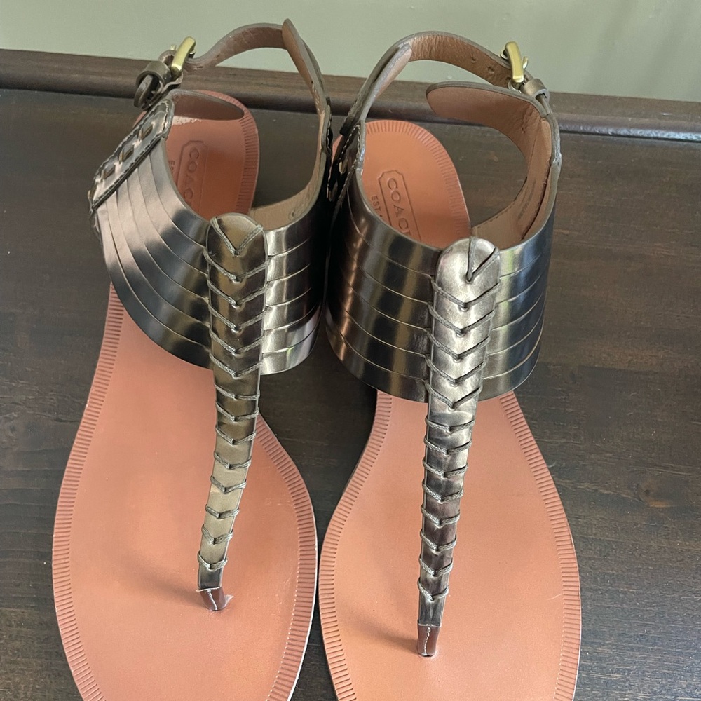 Coach India Bronze Thong Wedge Sandals - Picture 2 of 8